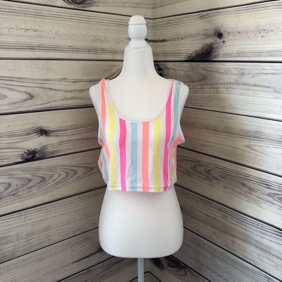 Neon Striped Crop Top Large - Picture 1 of 4